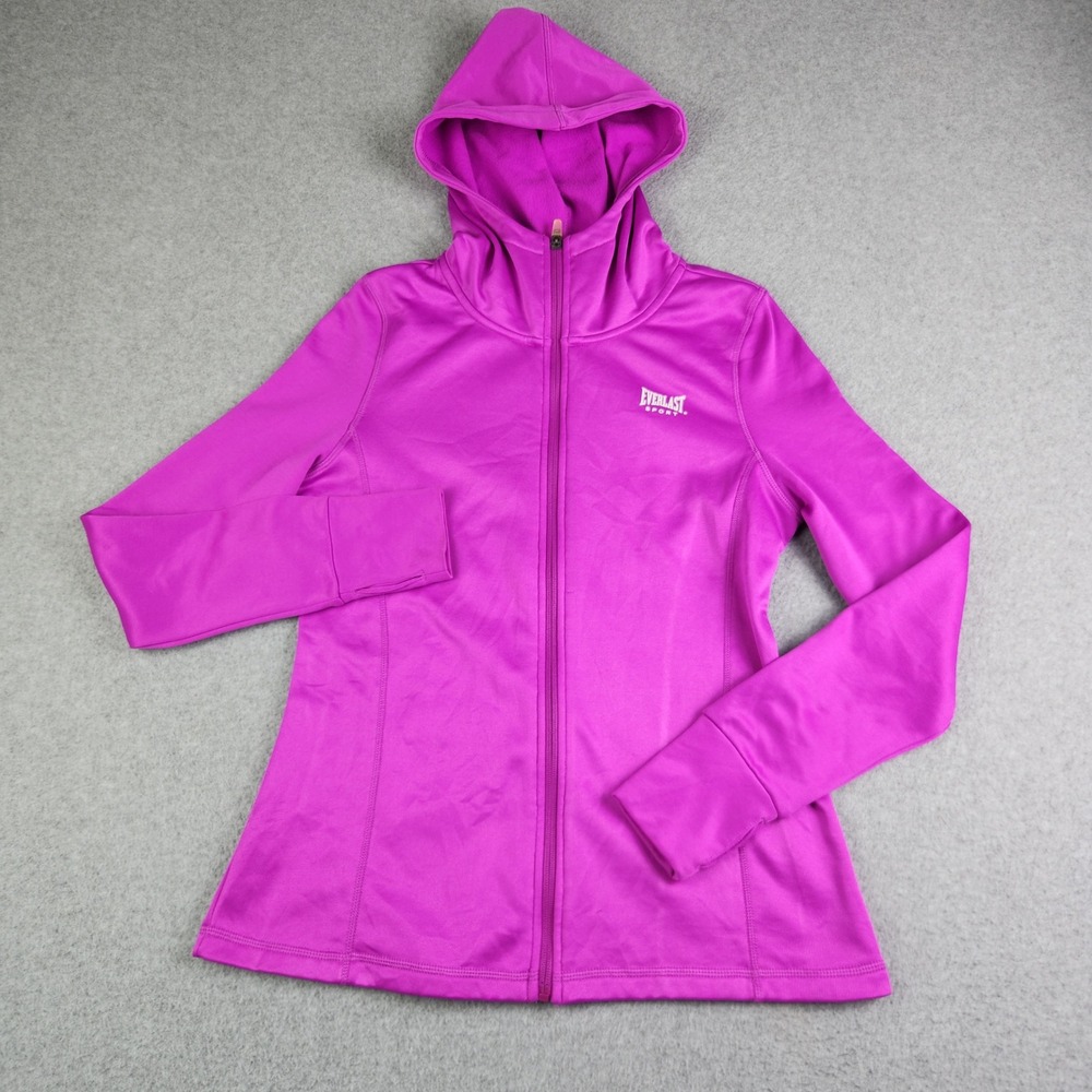 Everlast Sport Jacket Womens M Magenta Pink Thumbhole Sleeve Athletic Full Zip